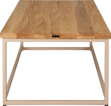 Load image into Gallery viewer, Off white metal table with natural stain ash wood made in UK - side view square frame