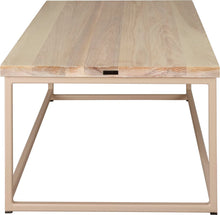 Load image into Gallery viewer, Off white metal table with whitewash stain ash wood made in UK - side view square frame