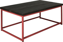 Load image into Gallery viewer, Crimson red metal table with black stain ash wood made in UK - angle view square frame