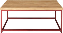 Load image into Gallery viewer, Crimson red metal table with natural stain ash wood made in UK - front view square frame