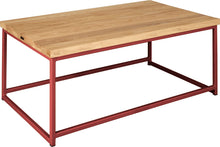 Load image into Gallery viewer, Crimson red metal table with natural stain ash wood made in UK - angle view square frame