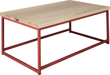 Load image into Gallery viewer, Crimson red metal table with whitewash stain ash wood made in UK - angle view square frame