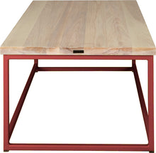 Load image into Gallery viewer, Crimson red metal table with whitewash stain ash wood made in UK - side view square frame