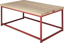 Load image into Gallery viewer, Crimson red metal table with whitewash stain ash wood made in UK - back aside view square frame