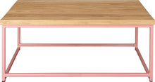 Load image into Gallery viewer, Pink metal table with natural stain ash wood made in UK - front view square frame
