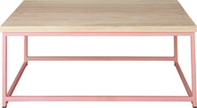 Load image into Gallery viewer, Pink metal table with whitewash stain ash wood made in UK - front view square frame