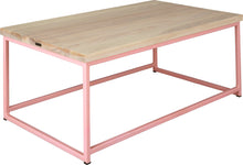 Load image into Gallery viewer, Pink metal table with whitewash stain ash wood made in UK - angle view square frame