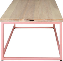 Load image into Gallery viewer, Pink metal table with whitewash stain ash wood made in UK - back view square frame