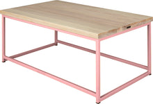 Load image into Gallery viewer, Pink metal table with whitewash stain ash wood made in UK - back side view square frame
