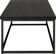 Load image into Gallery viewer, Gloss black metal table with black stain ash wood made in UK - side view square frame