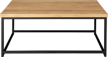 Load image into Gallery viewer, Gloss black metal table with natural stain ash wood made in UK - front view square frame