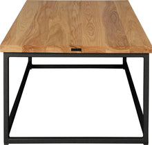 Load image into Gallery viewer, Gloss black metal table with natural stain ash wood made in UK - side view square frame