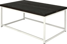 Load image into Gallery viewer, Gloss white metal table with black stain ash wood made in UK - back side view square frame