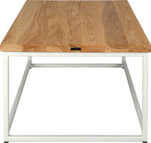 Load image into Gallery viewer, Gloss white metal table with natural stain ash wood made in UK - side view square frame