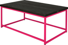 Load image into Gallery viewer, Hot pink metal table with black stain ash wood made in UK - back side view square frame