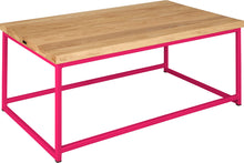 Load image into Gallery viewer, Hot pink metal table with natural stain ash wood made in UK - angle view square frame