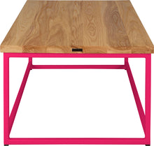 Load image into Gallery viewer, Hot pink metal table with natural stain ash wood made in UK - side view square frame