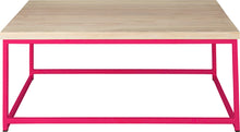 Load image into Gallery viewer, Hot pink metal table with whitewash stain ash wood made in UK - front view square frame