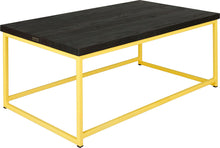 Load image into Gallery viewer, Yellow metal table with black stain ash wood made in UK - angle view square frame