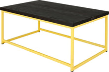 Load image into Gallery viewer, Yellow metal table with black stain ash wood made in UK - back side view square frame