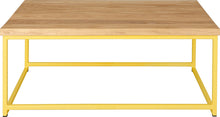Load image into Gallery viewer, Yellow metal table with natural stain ash wood made in UK - front view square frame