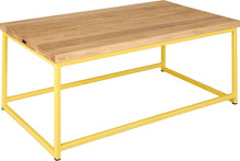 Load image into Gallery viewer, Yellow metal table with natural stain ash wood made in UK - angle view square frame