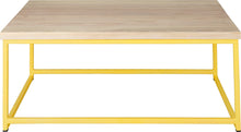 Load image into Gallery viewer, Yellow metal table with whitewash stain ash wood made in UK - front view square frame