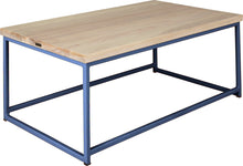 Load image into Gallery viewer, Blue metal table with whitewash stain ash wood made in UK - angle view square frame
