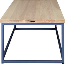 Load image into Gallery viewer, Blue metal table with whitewash stain ash wood made in UK - side view square frame