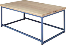 Load image into Gallery viewer, Blue metal table with whitewash stain ash wood made in UK - back side view square frame