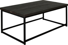 Load image into Gallery viewer, Black metal table with black stain ash wood made in UK - angle view square frame