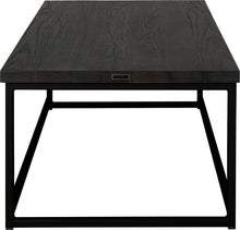 Load image into Gallery viewer, Black metal table with black stain ash wood made in UK - side view square frame