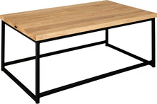 Load image into Gallery viewer, Black metal table with natural stain ash wood made in UK - angle view square frame