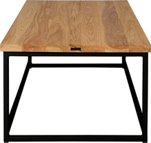 Load image into Gallery viewer, Black metal table with natural stain ash wood made in UK - side view square frame