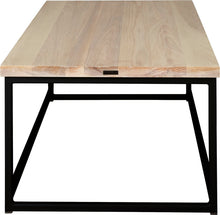 Load image into Gallery viewer, Black metal table with whitewash stain ash wood made in UK - side view square frame