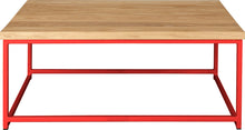 Load image into Gallery viewer, Red metal table with natural stain ash wood made in UK - front view square frame