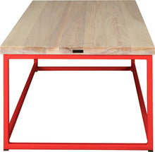 Load image into Gallery viewer, Red metal table with whitewash stain ash wood made in UK - side view square frame