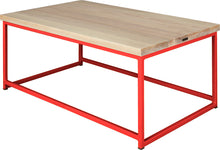 Load image into Gallery viewer, Red metal table with whitewash stain ash wood made in UK - back side view square frame