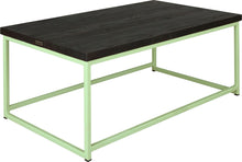 Load image into Gallery viewer, Sage green metal table with black stain ash wood made in UK - angle view square frame