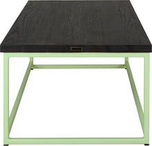 Load image into Gallery viewer, Sage green metal table with black stain ash wood made in UK - side view square frame