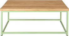 Load image into Gallery viewer, Sage green metal table with natural stain ash wood made in UK - front view square frame