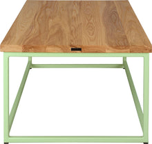 Load image into Gallery viewer, Sage green metal table with natural stain ash wood made in UK - side view square frame