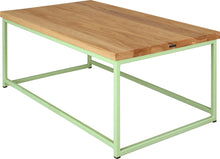 Load image into Gallery viewer, Sage green metal table with natural stain ash wood made in UK - back side view square frame