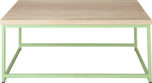 Load image into Gallery viewer, Sage green metal table with whitewash stain ash wood made in UK - front view square frame