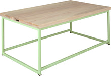Load image into Gallery viewer, Sage green metal table with whitewash stain ash wood made in UK - angle view square frame