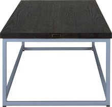 Load image into Gallery viewer, Shaker blue metal table with black stain ash wood made in UK - side view square frame
