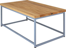 Load image into Gallery viewer, Shaker blue metal table with natural stain ash wood made in UK - back side view square frame