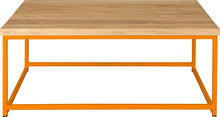 Load image into Gallery viewer, Orange metal table with natural stain ash wood made in UK - front view square frame