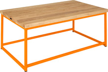 Load image into Gallery viewer, Orange metal table with natural stain ash wood made in UK - angle view square frame