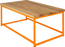 Load image into Gallery viewer, Orange metal table with natural stain ash wood made in UK - back side view square frame